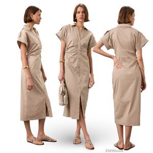 Saunders Beige Ruched Shirt Dress Size 12